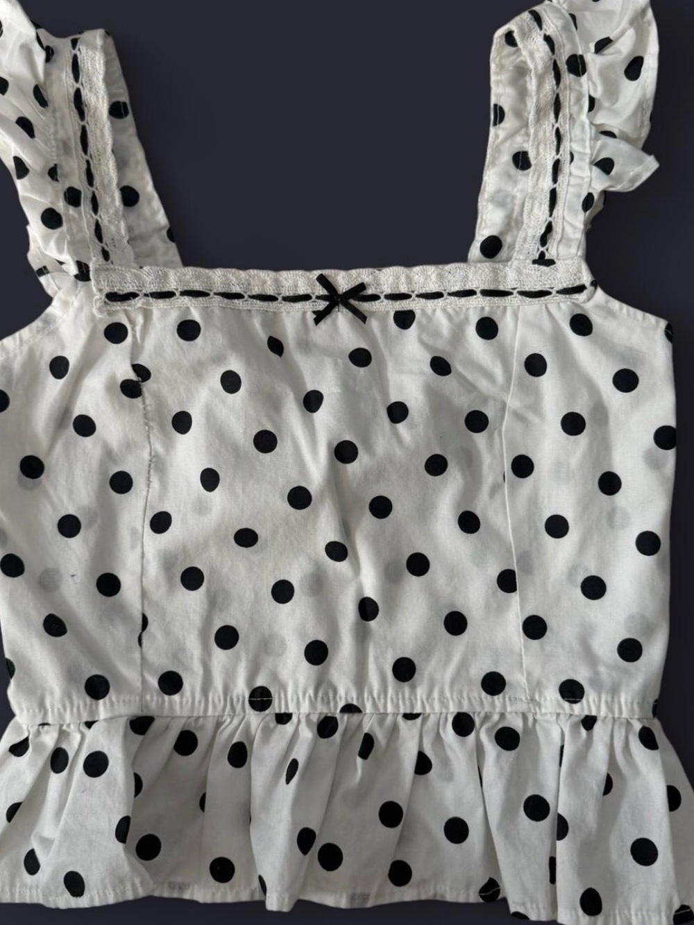 Black Dot Ruffle-Hem Tank Top - White/Black